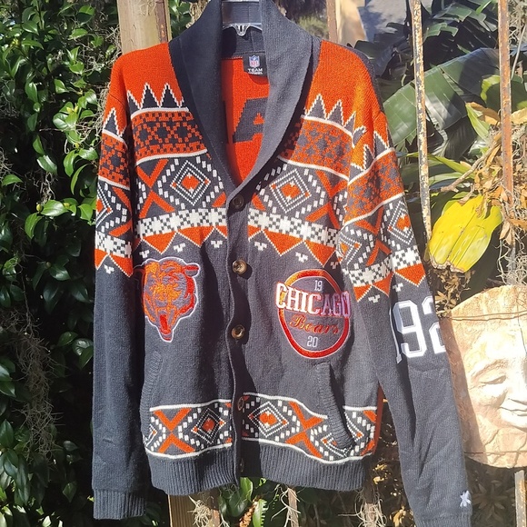 FOCO Chicago bears, 2015 ugly sweater NFL cardigan sweater men's large - Picture 1 of 9
